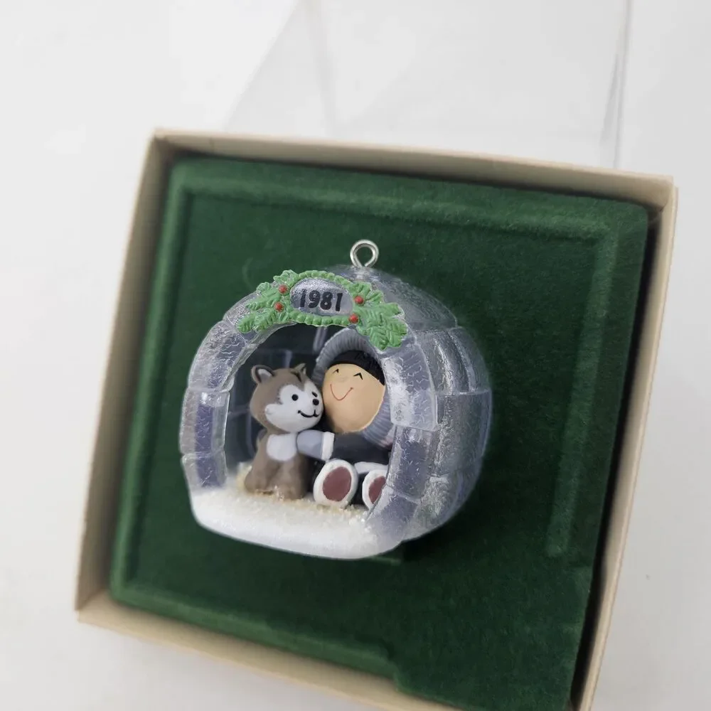 Vintage 1981 Hallmark Keepsake Ornament Igloo Boy & Husky Dog Christmas Holiday